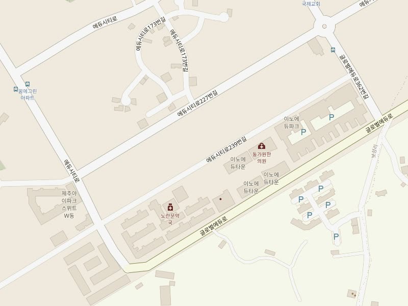 Street map of Global Education City with the Create Wellness Center Jeju branch marked on Global Edu Ro. Opens Naver Map.